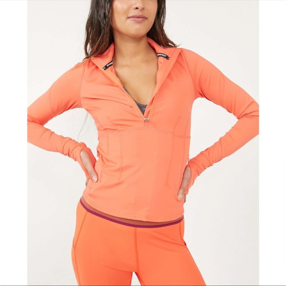 NWT Free People Movement Run The Course Half Zip Layer / Wild Papaya